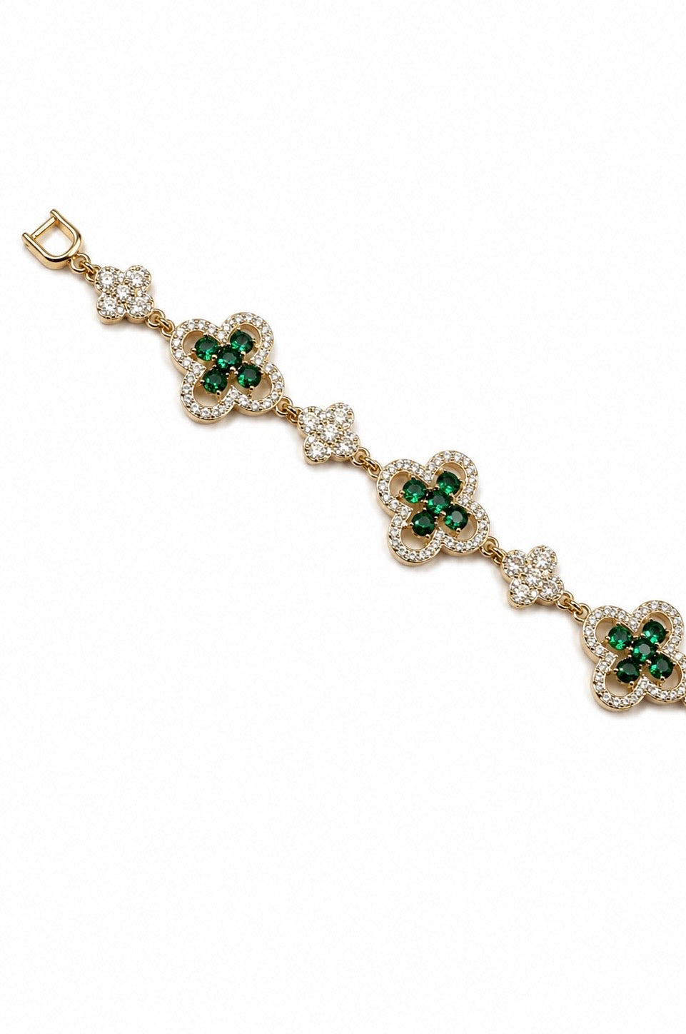 Esmeralda Bloom Green CZ Clover Bracelet | Gold-Tone Floral Bracelet