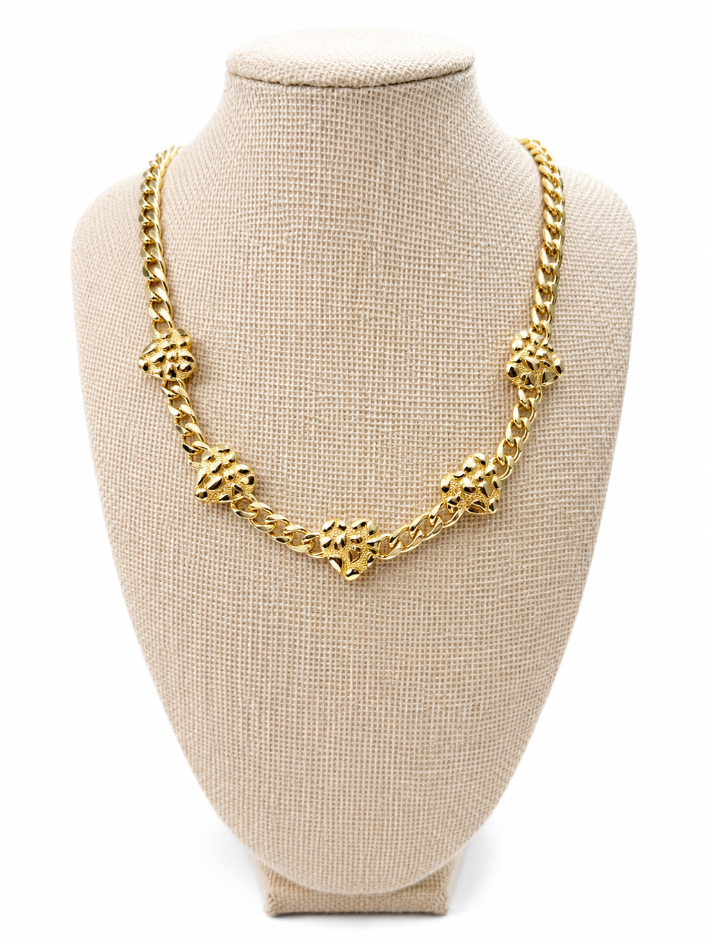 14K Oro Laminado Heart Nugget 6mm Curb Chain Necklace – Adjustable 17.5”–20