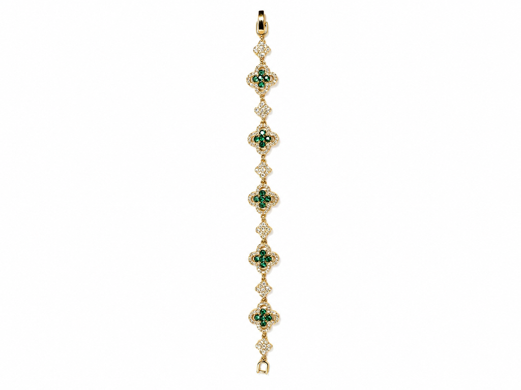 Esmeralda Bloom Green CZ Clover Bracelet | Gold-Tone Floral Bracelet