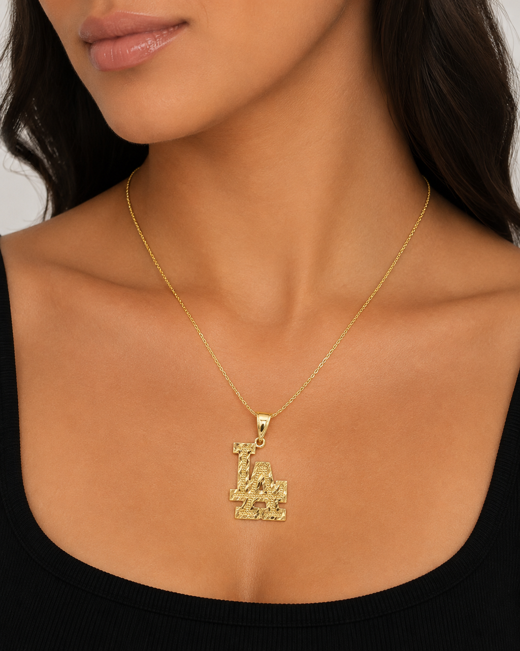 LA Logo Pendant – Gold-Tone Diamond-Cut Los Angeles Unisex Charm
