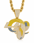 Iced Pendant with 23” Rope Chain – Gold Tone Blue & Yellow