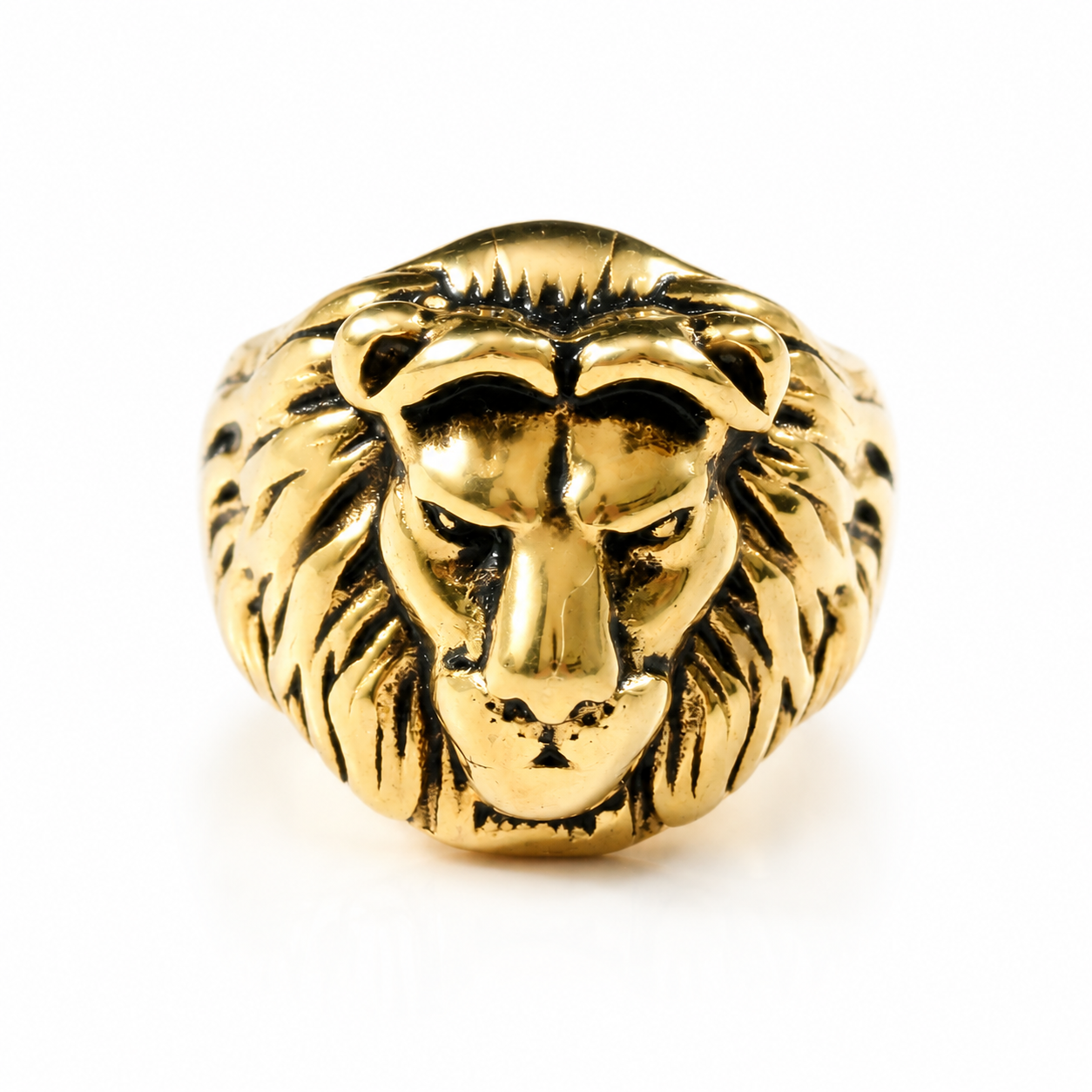 Regal Lion Signet Ring | Gold Stainless Steel Men's Ring