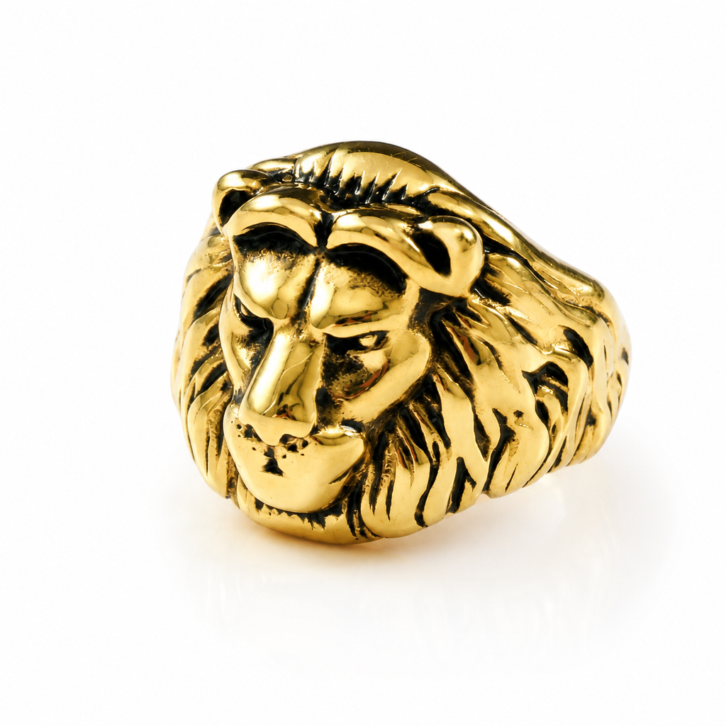 Regal Lion Signet Ring | Gold Stainless Steel Men's Ring
