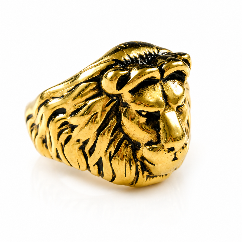 Regal Lion Signet Ring | Gold Stainless Steel Men's Ring