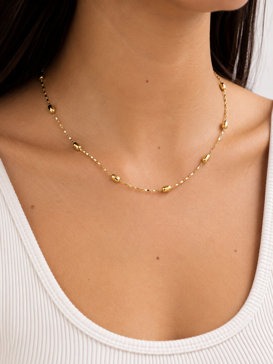 Soleil Dainty Beaded Chain Necklace