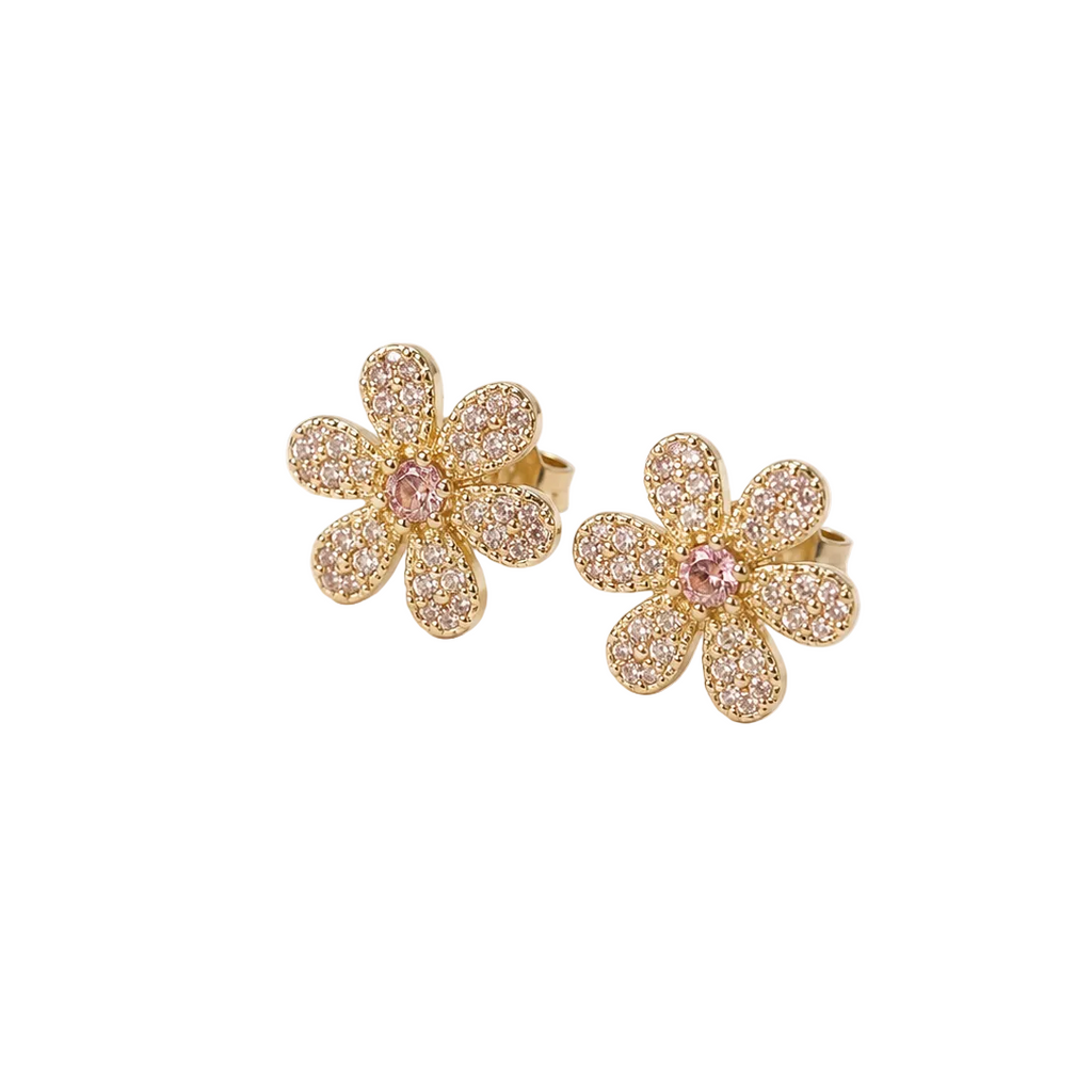 Blush Daisy CZ Flower Stud Earrings