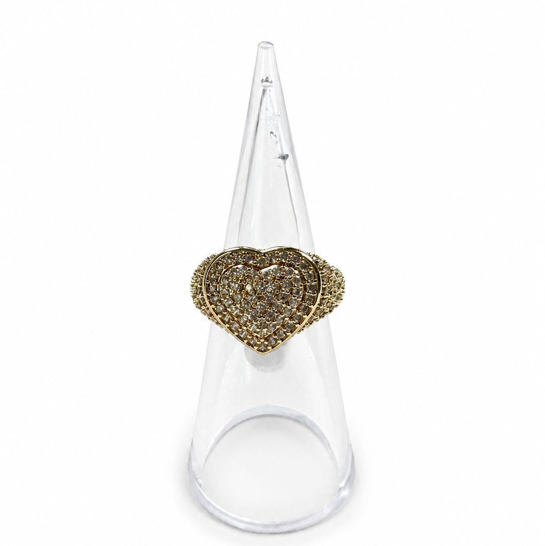 14K Oro Laminado CZ Heart Statement Ring