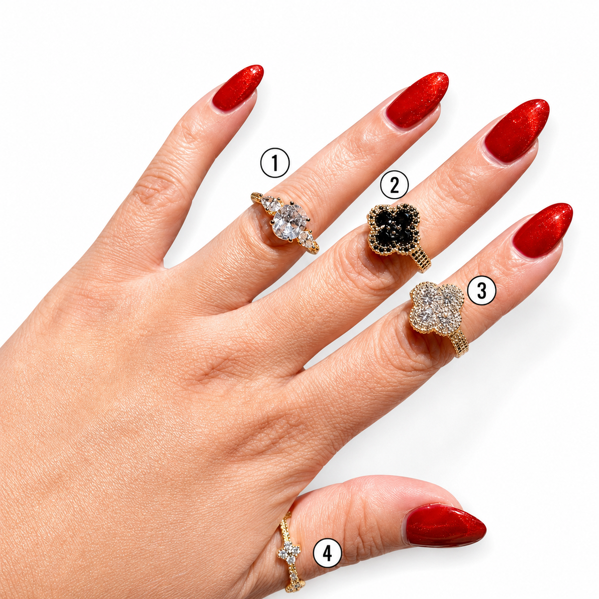 14K Oro Laminado CZ Statement Rings | Clover & Solitaire Designs
