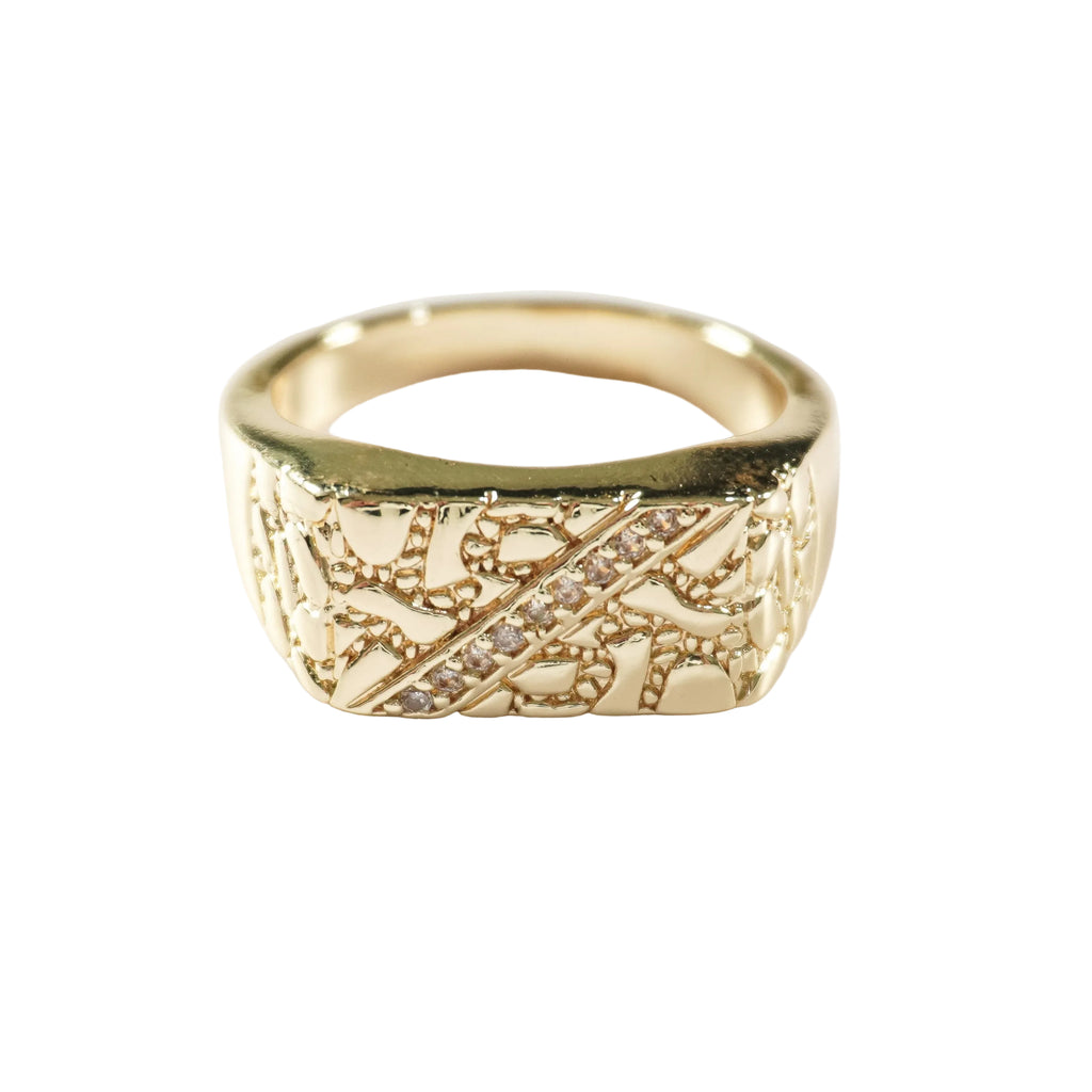 Imperial Florentine Signet Ring for Men | Oro Laminado CZ Ring
