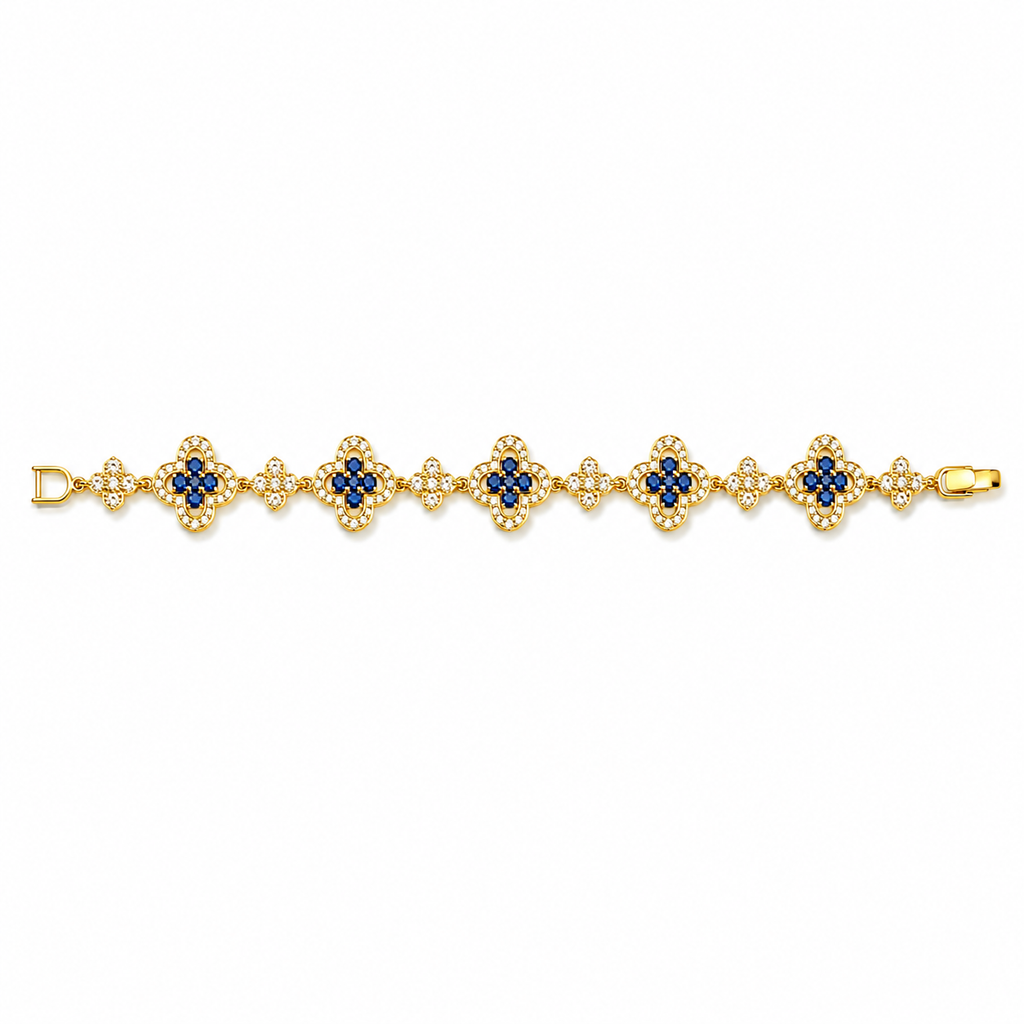 Esmeralda Bloom Green CZ Clover Bracelet | Gold-Tone Floral Bracelet